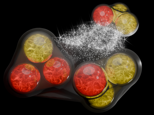 Künstlerische Darstellung einer Proton-Deuteron-Wechselwirkung