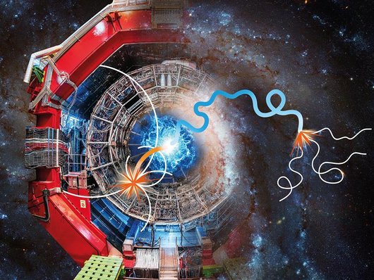 Schematic representation of antihelium annihilation in the material of the ALICE detector at CERN as well as in the universe.