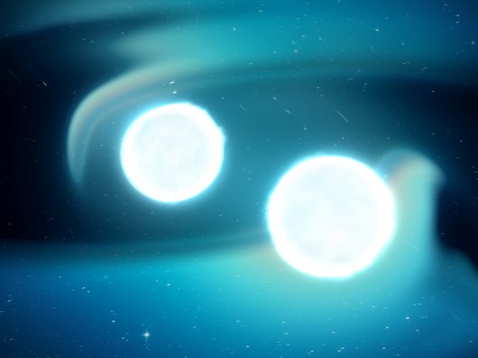 Bild zeigt zwei um sich kreisende Neutronensterne